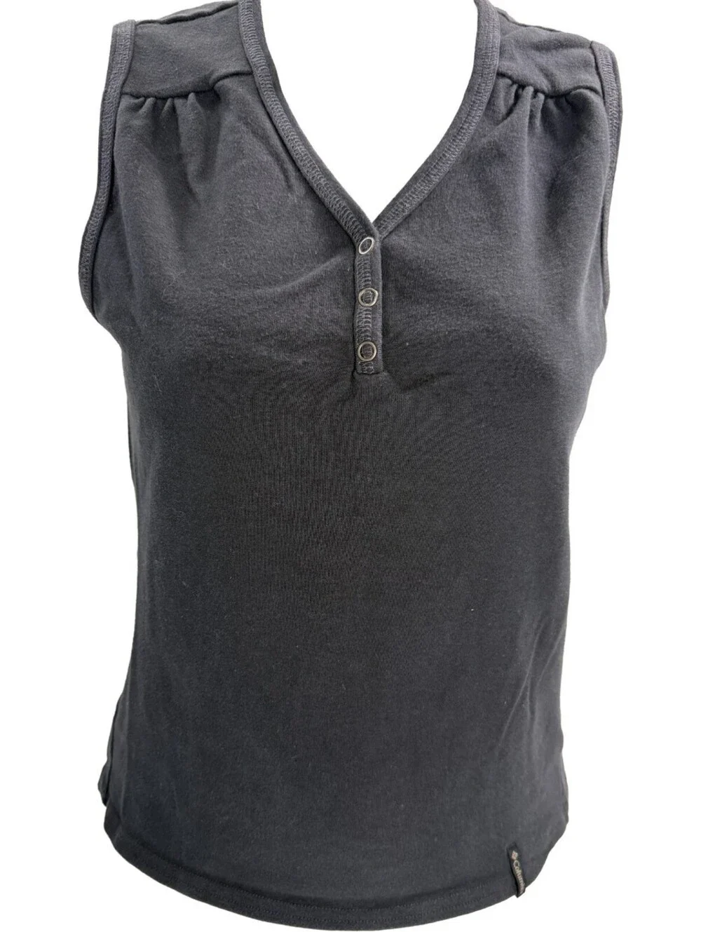 Columbia Womens Small Black Tank Top Shirt with 3 Snap Buttons V-Neck